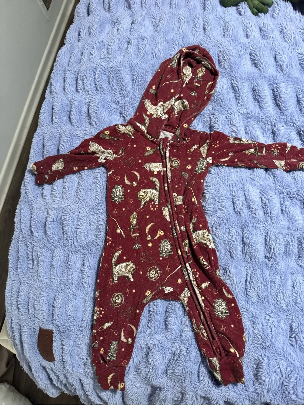 TWO Posh Peanut Hooded One-Piece Bamboo Rompers in Gryffindor & Slytherin